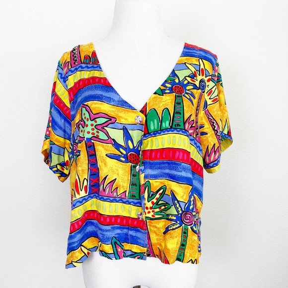 Vintage Tops - Vintage Palm Bay Hawaii Palm Trees Rayon Crop Top